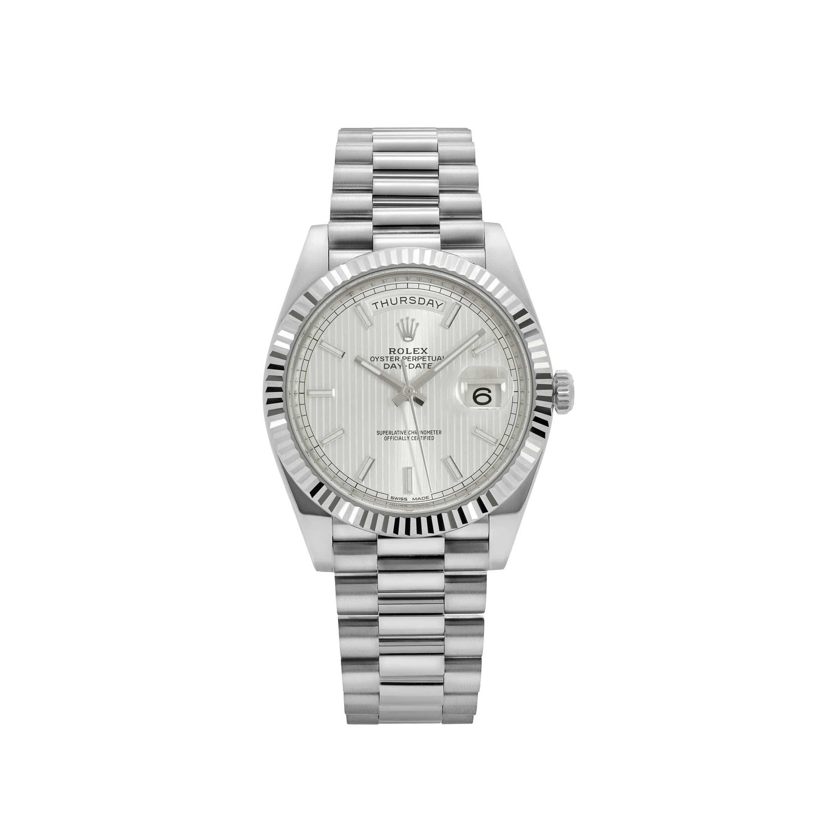 Rolex-Day Date 40 228239 White Gold Silver Stripe Motif Dial (2018)