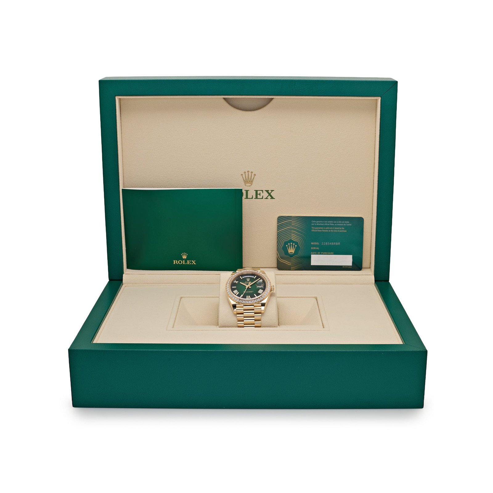 Rolex Day-Date 40 228348RBR Yellow Gold Green Ombre Roman Numeral Dial Diamond Bezel (2024) - Image 3