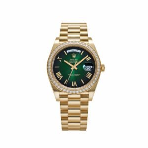 Rolex Day-Date 40 228348RBR Yellow Gold Green Ombre Roman Numeral Dial Diamond Bezel (2024)