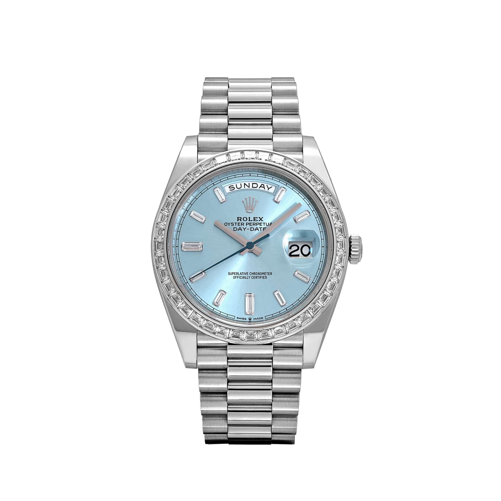 Rolex Day-Date 40 228396TBR Platinum Diamond Bezel Ice Blue Diamond Dial (2025)