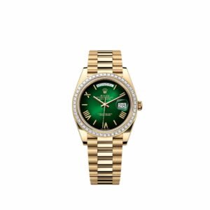 Rolex Day-Date 40 228398TBR Yellow Gold Green Ombre Roman Dial President Diamond Bezel (2026)