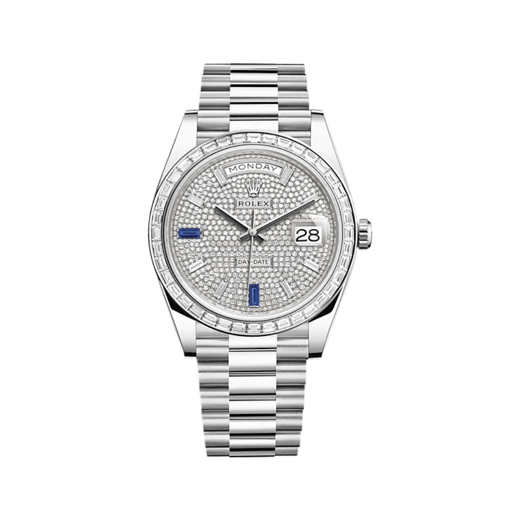 Rolex Day-Date 40 228396TBR Platinum Diamond Sapphire Dial Diamond Bezel President (2024)