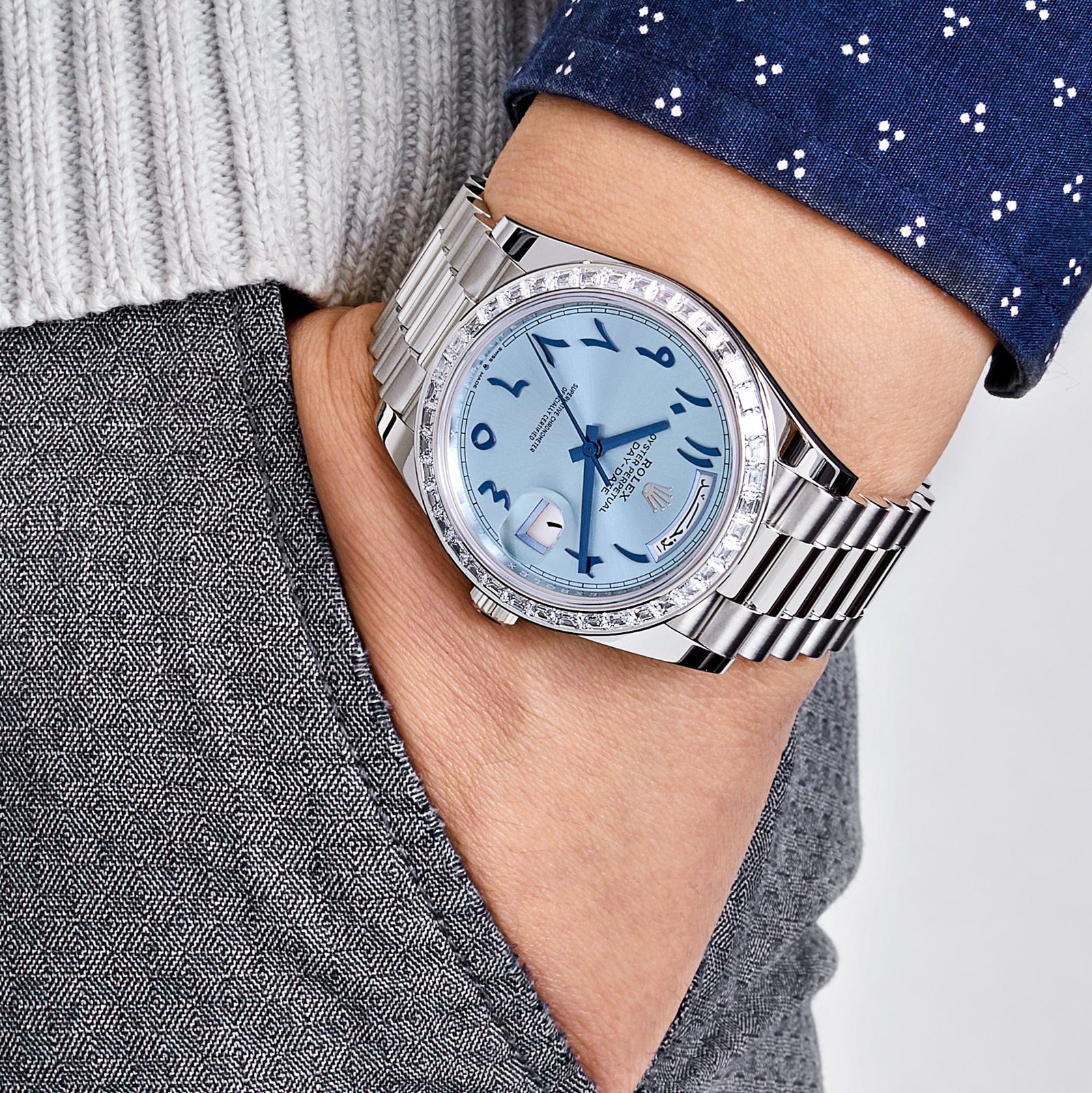 Rolex Day-Date 40 228396TBR Platinum Ice Blue Arabic Dial Diamond Bezel (2017) - Image 2