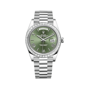 Rolex Day-Date 40 228396TBR Platinum Olive Green Dial Diamond Bezel