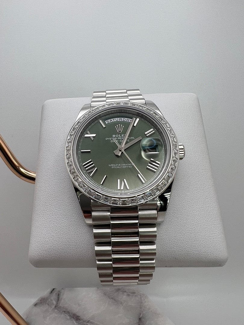 Rolex Day-Date 40 228396TBR Platinum Olive Green Dial Diamond Bezel - Image 2