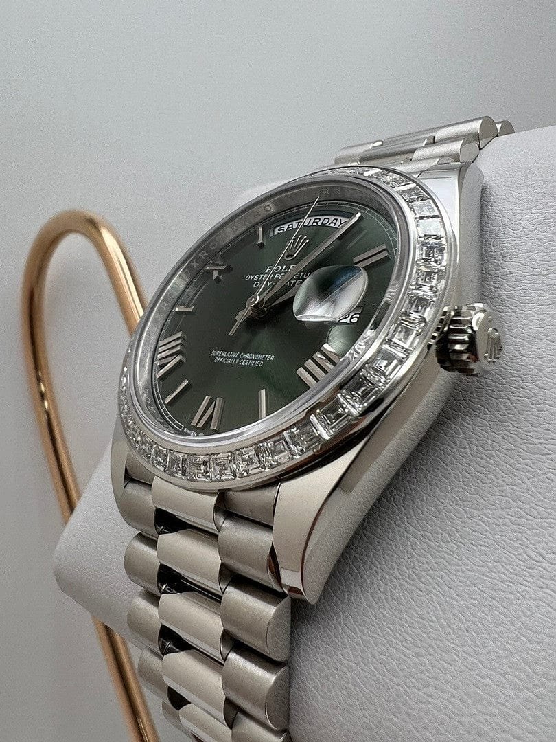Rolex Day-Date 40 228396TBR Platinum Olive Green Dial Diamond Bezel - Image 3