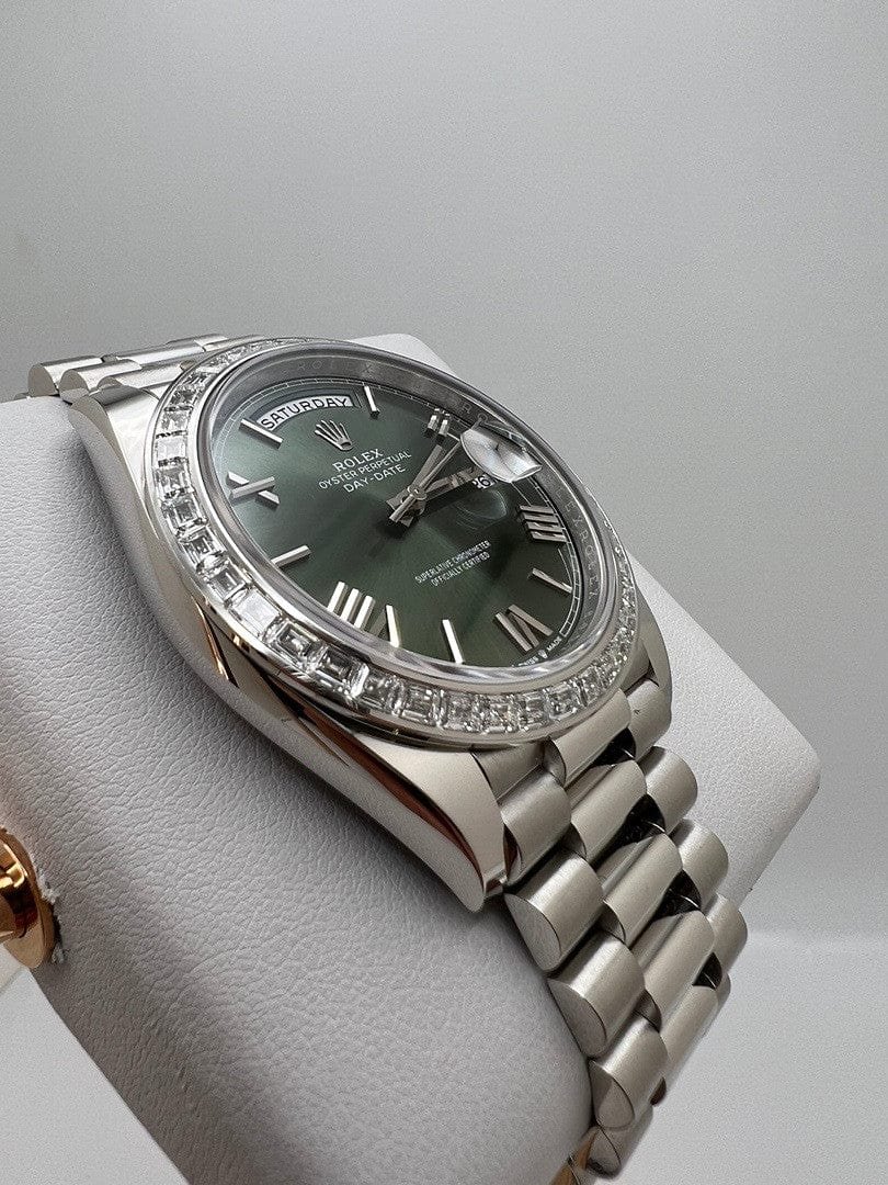Rolex Day-Date 40 228396TBR Platinum Olive Green Dial Diamond Bezel - Image 4