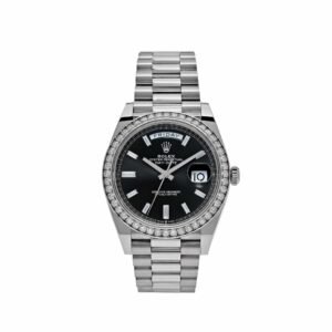 Rolex Day-Date 40 228349RBR White Gold Black Diamond Baguette Dial Diamond Bezel (2021)