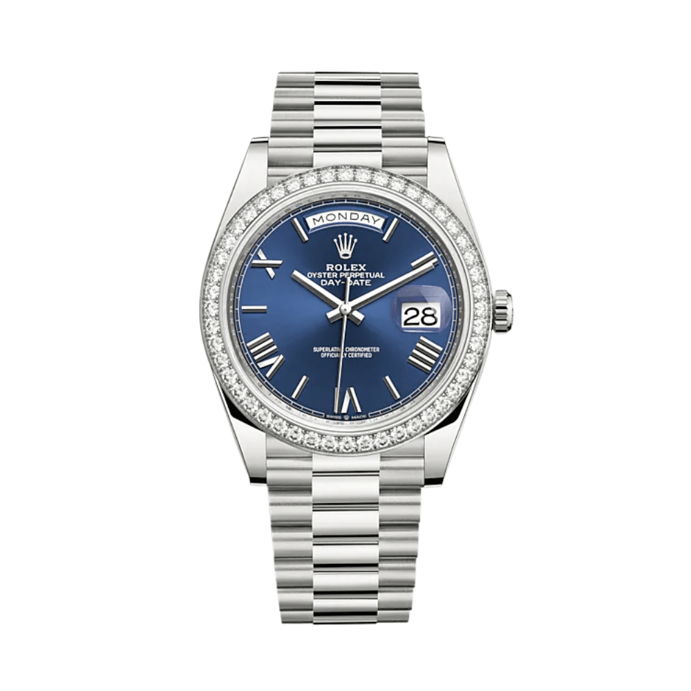 Rolex Day-Date 40 228349RBR White Gold Blue Dial Diamond Bezel President