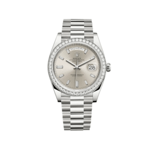 Rolex Day-Date 40 228349RBR White Gold Diamond Bezel Silver Diamond Dial