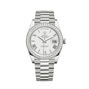 Rolex Day-Date 40 228349RBR White Gold Diamond Bezel White Dial