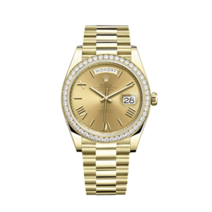 Rolex Day-Date 40 228348RBR Yellow Gold Diamond Bezel Champagne Roman Dial