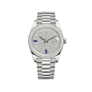 Rolex Day-Date 40 228349RBR White Gold Diamond Sapphire Dial Diamond Bezel President