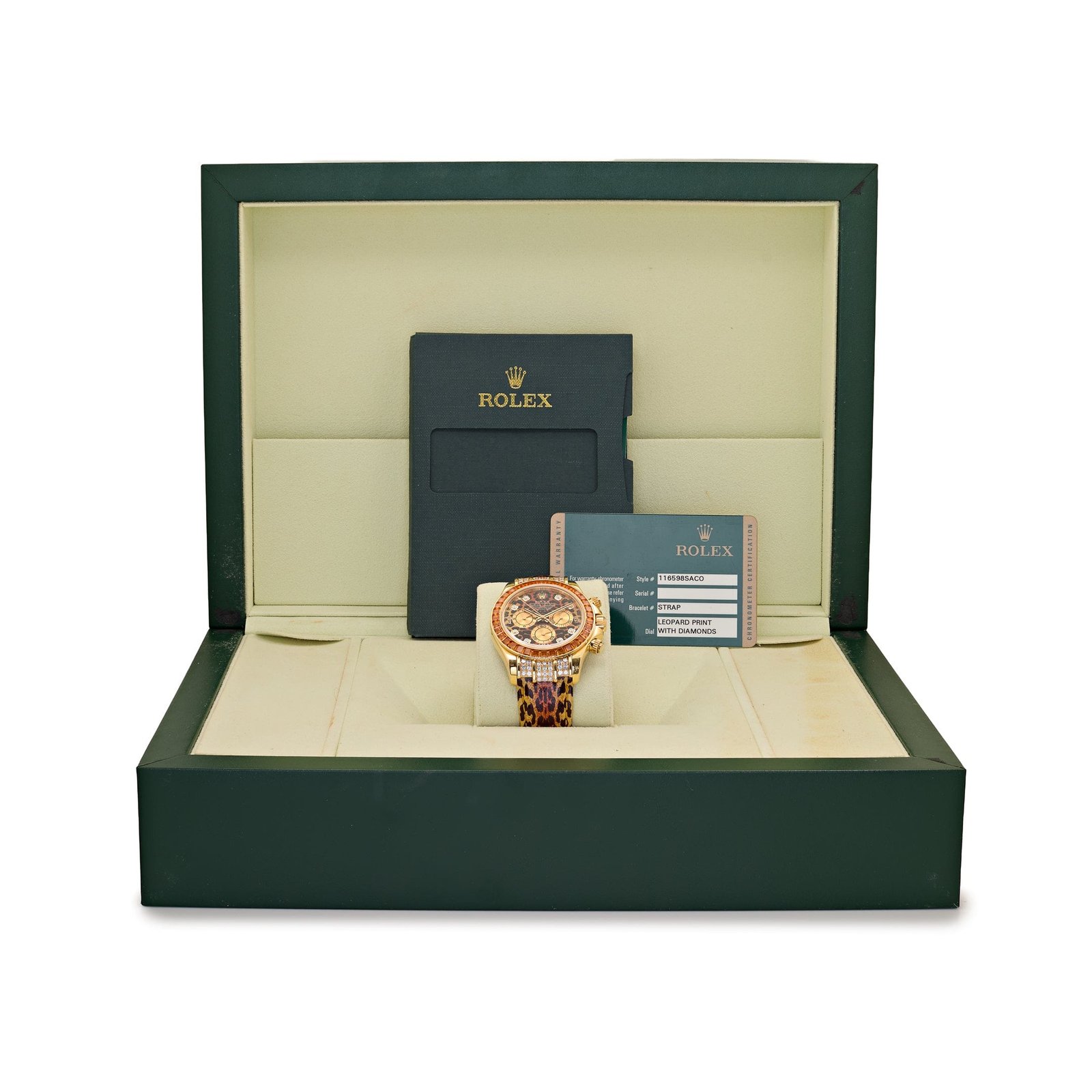 Rolex Daytona 116598SACO Yellow Gold 'Leopard' Diamond Dial Cognac Sapphire Bezel - Image 5