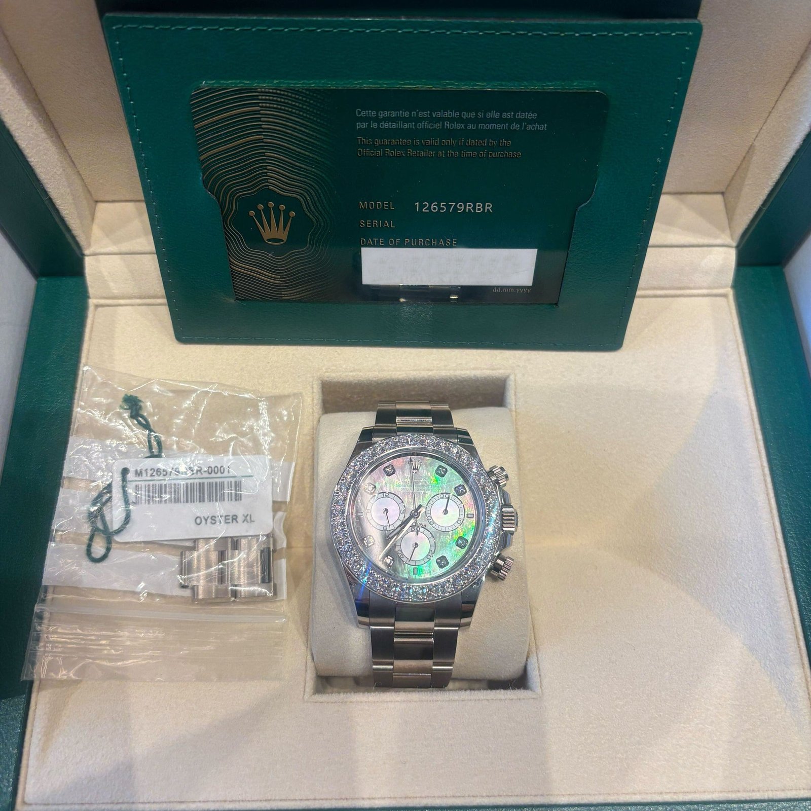 Rolex Daytona 126579RBR White Gold Mother of Pearl Diamond Dial Diamond Bezel - Image 6