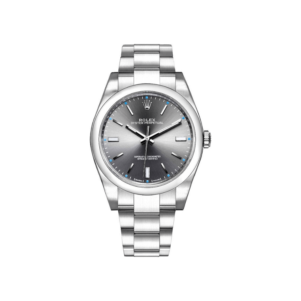 Rolex Oyster Perpetual 39 114300 Stainless Steel Rhodium Slate Grey Stick Dial