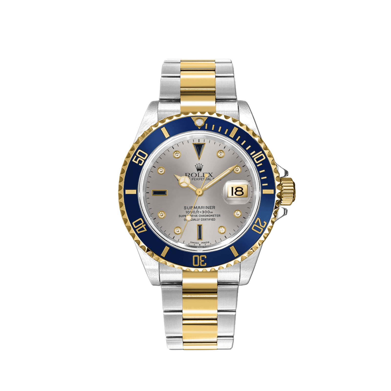 Rolex Submariner 16613 Stainless Steel Yellow Gold Serti Slate Diamond Sapphire Dial